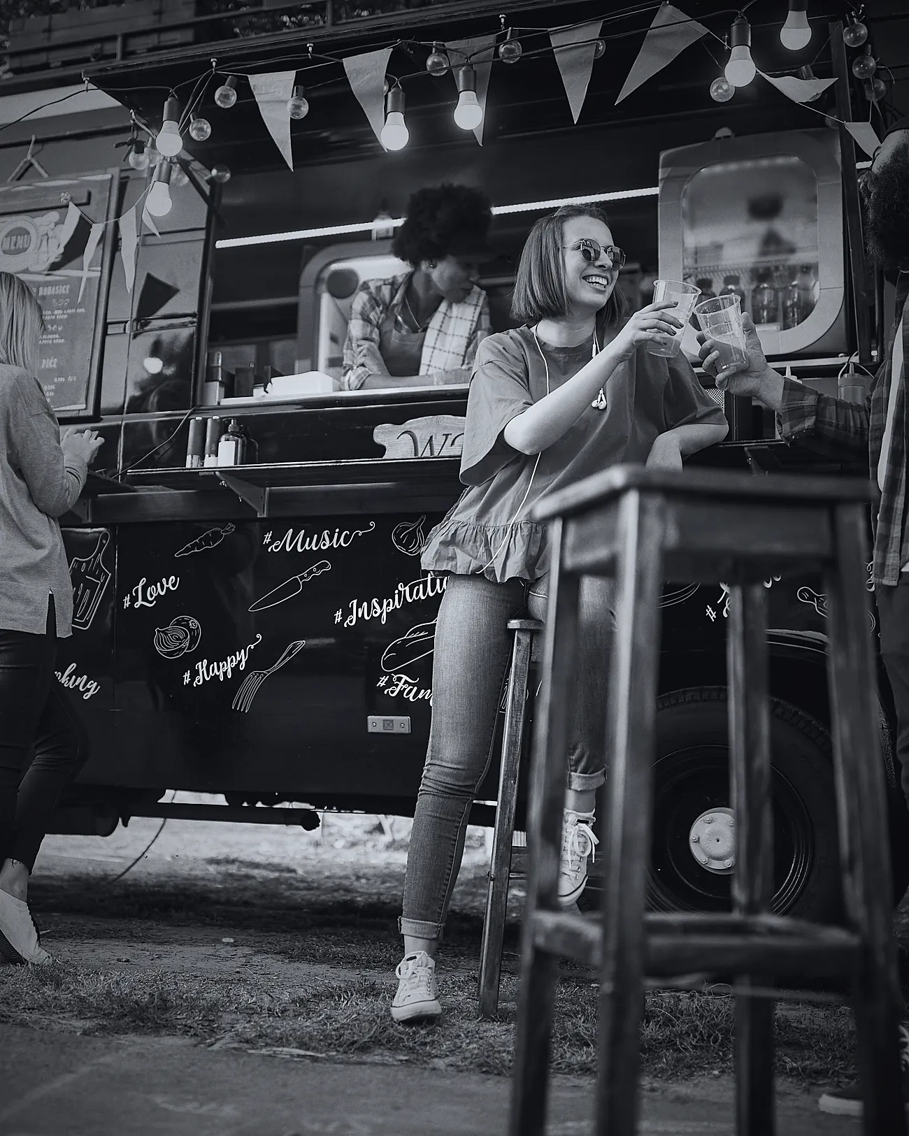 Guests gathered at a mobile bar